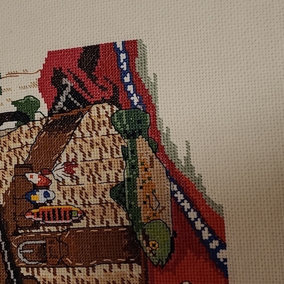 Vintage Fisherman's Fishing Gear Finished Cross Stitch Sampler - Picture 10 of 16